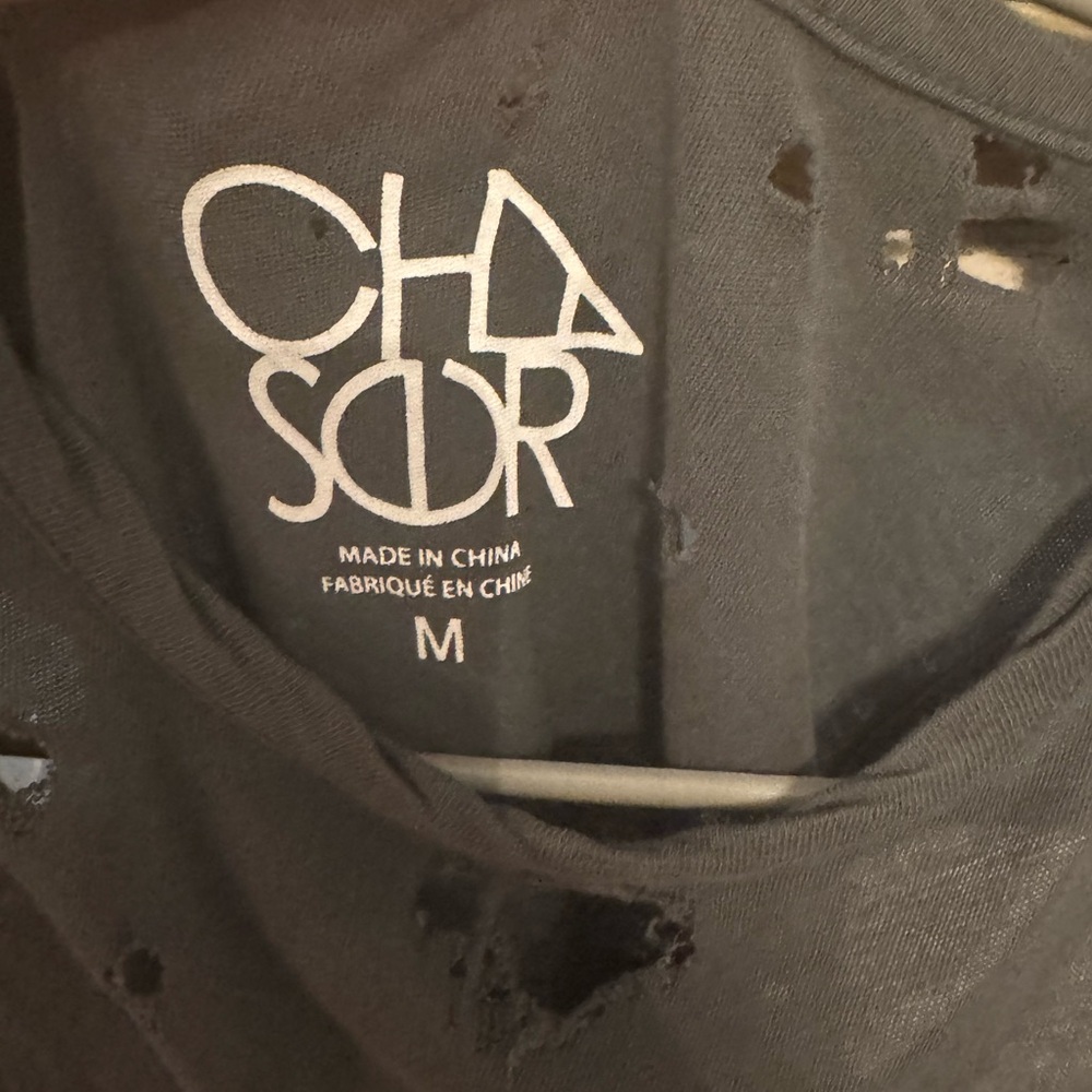Chaser distressed Gray Tank Top with White Lightning Bolt - Picture 3 of 4